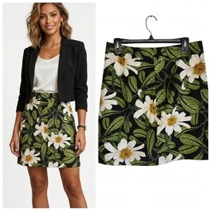 Ann Taylor black floral skirt Women's size 6 daisies flowers